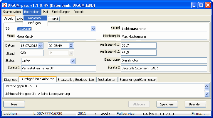 Angelegten Bericht einf�gen1