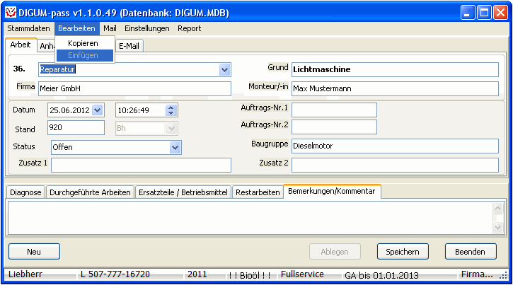 Angelegten Bericht kopieren Angelegten Bericht kopieren