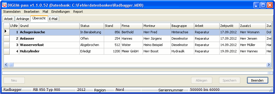 FehlerdatenbankRadbagger FehlerdatenbankRadbagger